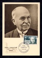 " PAUL SABATIER  " Sur Carte Maximum De 1956 Obl. CARCASSONNE. N° YT 1058 Voir Les 2 Scans. Parfait état CM - 1950-1959