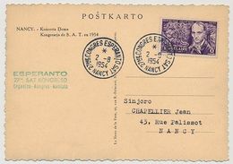 FRANCE - 2 CP De NANCY Légendées En ESPERANTO - Cachet Temp. 27eme Congrès Espéranto Sat 1954 - Bolli Commemorativi