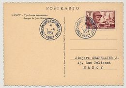 FRANCE - 2 CP De NANCY Légendées En ESPERANTO - Cachet Temp. 27eme Congrès Espéranto Sat 1954 - Gedenkstempels