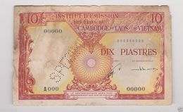 INDOCHINE SPECIMEN 10 PIASTRES CAMBODGE LAOS ET VIETMAN  OCCASION RESTAURER - Indochine