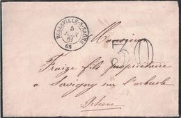 RHONE - BELLEVILLE-S-SAONE - LE 5 JUIN 1861 - TAXE DOUBLE TRAIT 30. - 1859-1959 Cartas & Documentos