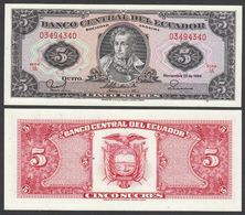 ECUADOR  : 5 Sucres - P113d  - 1988 - UNC - Ecuador