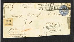 1866 Devant D'entier 2Sgr Oblit GRAETZ Reg.Bez POSEN, DRIESEN Bahnhof, étiquette D'envoi De Paquet - Postal  Stationery