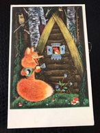 Russian  Fairy Tale - USSR  Postcard -  "Fox And Rooster" By Golubev - 1968 -  Mushroom Champignon - Mushrooms