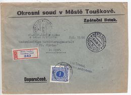 Böhmen+Mähren R-Brief Aus Tuschkau Stadt Nach Eger+Zusatzstempel - Brieven En Documenten