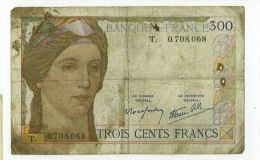 300 Francs, Ref Fayette  29-3, état B/TB - 300 F 1938-1939