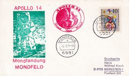 Germany 1971 Card; Space Weltraum Epace: Apollo 14; Shepadr Roosa Mithcel; Mondlandung; Monfeld Cancellation - Other & Unclassified