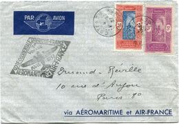DAHOMEY LETTRE PAR AVION AVEC CACHET ".....AEROMARITIME 1er VOYAGE MARS 1937" DEPART COTONOU 4 MARS 37 DAHOMEY POUR..... - Covers & Documents