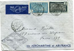 TOGO LETTRE PAR AVION AVEC CACHET "......AEROMARITIME 1er VOYAGE MARS 1937" DEPART LOME 4 MARS 37 TOGO POUR LA FRANCE - Cartas & Documentos