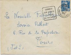 LETTRE OBLITERATION DAGUIN -INDRE ET LOIRE - " CORMERY SON ABBAYE SA PECHE SES MACARONS - 1955 - Mechanical Postmarks (Other)