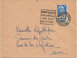 LETTRE OBLITERATION DAGUIN -INDRE ET LOIRE - " MONTBAZON SON CHATEAU SON SITE SA RIVIERE 1953 - Annullamenti Meccaniche (Varie)