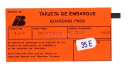 Billet Aviopn Tarjeta De Embarque Boarding Pass Paris - Europa