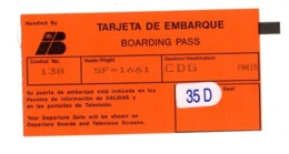 Billet Avion Tarjeta De Embarque Boarding Pass Paris - Europa