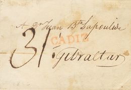 Sobre . 1822. CADIZ A GIBRALTAR. Marca CADIZ (P.E.16) Edición 2004. MAGNIFICA Y RARO DESTINO. - Andere & Zonder Classificatie