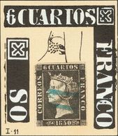 º1. 1850. 6 Cuartos Negro (I-11). Matasello "11", En Azul De Zaragoza. MAGNIFICO. Ex-Alfajeme. - Andere & Zonder Classificatie