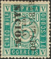 *93HN. 1868. 5 Mils Verde. HABILITADO POR LA NACION, En Negro De Madrid. MAGNIFICO. Cert. CEM. - Andere & Zonder Classificatie