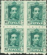 (*)314de(4). 1922. 10 Cts Verde, Bloque De Cuatro. DENTADO 6½. BONITO Y RARO. Edifil 2015: 372 Euros - Sonstige & Ohne Zuordnung