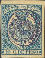 (1905ca). 10 Ctvos Azul. Sobrecarga GUINEA CONTINENTAL / CORREOS / ASSOBLA, En Azul. MAGNIFICO Y RARISIMO, NO RESEÑADO.  - Other & Unclassified