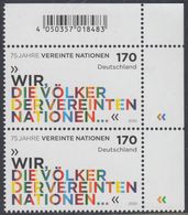 !a! GERMANY 2020 Mi. 3549 MNH Vert.PAIR From Upper Right Corner - 75 Years Of United Nations - Ongebruikt