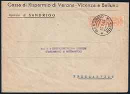 REGNO D'ITALIA - BUSTA USO TARDIVO BOLLETTINO PACCHI C. 50 - ANNULLO SANDRIGO 13.5.1944 SASSONE PA28 - Postal Parcels