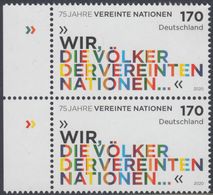 !a! GERMANY 2020 Mi. 3549 MNH Vert.PAIR W/ Left Margins - 75 Years Of United Nations - Neufs
