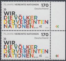 !a! GERMANY 2020 Mi. 3549 MNH Vert.PAIR W/ Right Margins - 75 Years Of United Nations - Ongebruikt