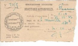 1524 32 Commune Fleurance  32 Gers QUITTANCE Droits Sur Automobile 1932 Contributions Indirectes Impôts - Autres & Non Classés