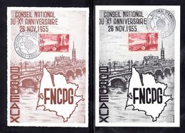 " 10 ANS DU FNCPG " Sur 2 Cartes Commémoratives De 1955. N° YT 1036. Parfait état. CM - 1950-1959