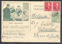 N°340(2)-344 Obl; Sc KAUNAS Sur Carte Ill. (ESPERANTO) Du 23-IX-1936 Vers Watermael - 15672 - Lithuania