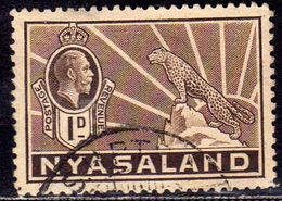 NYASALAND PROTECTORATED NYASSALAND 1934 1935 KING GEORGE V AND LEOPARD RE GIORGIO 1p BROWN USATO USED OBLITERE' - Nyassaland (1907-1953)