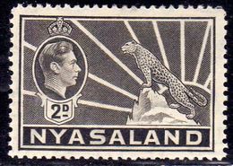 NYASALAND PROTECTORATED NYASSALAND 1938 1944 KING GEORGE VI AND LEOPARD RE GIORGIO 2p GRAY MNH - Nyassaland (1907-1953)