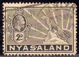NYASALAND PROTECTORATED NYASSALAND 1934 1935 KING GEORGE V AND LEOPARD RE GIORGIO 2p GRAY USATO USED OBLITERE' - Nyassaland (1907-1953)