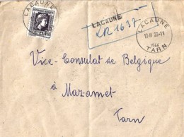 TYPE COQ & MARIANNE D'ALGER N° 644 SUR LETTRE REC. Provisoire De LACAUNE/29.11.44 - 1944 Coq Et Marianne D'Alger