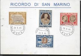 SAN MARINO - CARTONCINO RICORDO - SERIETTA ROOSVELT - 26.05.64 - Variedades Y Curiosidades
