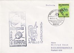 Germany 1972 Cover; Space Weltraum Espace: Apollo 17 Start; Tracking; Aeros Satellite; DFVLR; Europa Cept - Altri & Non Classificati