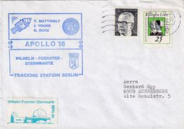 Germany 1972 Cover; Space Weltraum Espace: Apollo 16 Mattingly Young Duke; Wilhelm Foerster Observatory Berlin Tracking - Other & Unclassified