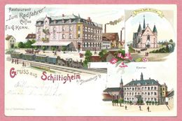 67 - GRUSS Aus SCHILTIGHEIM - Litho Couleur GABELMANN - STRASSBURG - Restaurant Zum Radfahrer - G. KERN - Schiltigheim