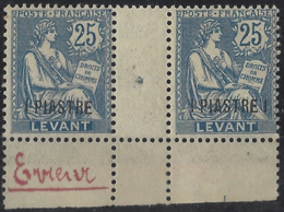 VO 554 Levant Postes  N° 17 1pi Sur 25c Mouchon Bleu Surcharge Incomplète Tenant à Normal Qualité: * Cote:  € - Unused Stamps
