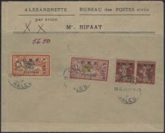 VO 652 Syrie Poste Aérienne  N° 7 , 8 Et 9 1p Sur 20c Semeuse Lilas-brun En Paire, 5p Sur 1f Merson Lie De Vin Et Olive, - Airmail