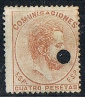 Sello 4 Ptas Amadeo 1872. Perforado TELEGRAFOS, Num 128T º - Télégraphe