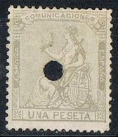 Sello 1 Pta Alegoria 1873. Perforado TELEGRAFOS, Num 138T º - Télégraphe