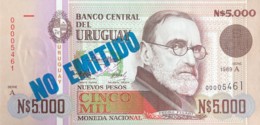 Uruguay 5.000 Nuevos Pesos, P-68A (1989) - UNC - "NON EMITIDO" Overprint - Uruguay