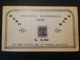 Francobollo 5 Lire Floreale Sovrastampa Prestito Nazionale (P.N. 1000) Su Cartoncino Filatelico Commemorativo RARO - Andere & Zonder Classificatie