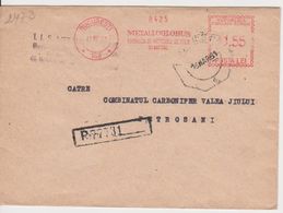 BUCURESTI AMONT 1,55,  METALLOGLOBUS METAL PRODUCTS FACTORY RED MACHINE ATM STAMPS, ROMANIA 1961 - Franking Machines (EMA)