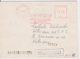 BUCURESTI AMONT 1,55, TECHNOIMPORT RED MACHINE ATM STAMPS, ROMANIA 1973 - Maschinenstempel (EMA)