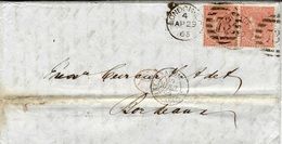 1878- Letter From London Fr.  8 Pence ( Pair Y&T N° 32 ) To Bordeaux - Cartas