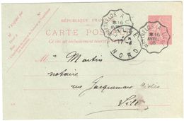 WATTRELOS à LILLE Entier Carte Postale 10c Semeuse Lignée Yv 129-CP1 Mill 540 Ob 1906 Convoyeur Type 2 - Cartoline Postali E Su Commissione Privata TSC (ante 1995)