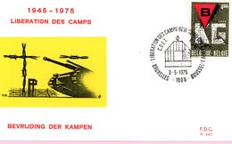 1768 (libération Des Camps) Sur FDC P447 Cachet Bruxelles 1000 Brussel 3-5-1975 (enveloppe Avec Char Tank Militaire) - 1971-80