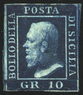 1859  10 GRANA INDACO NERO N.12a  "POS.25"  NUOVO SENZA GOMMA RARA TINTA DIFETTOSO - RARE SHADE UNUSED NO GUM DEFECTIVE - Sizilien