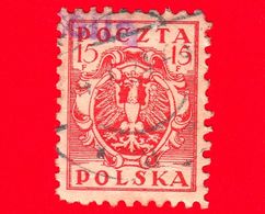 POLONIA - Usato - 1919 - Emissioni Della Polonia Del Sud ( Halerzy-Korony) - Aquila Su Scudo - 15 - Usados